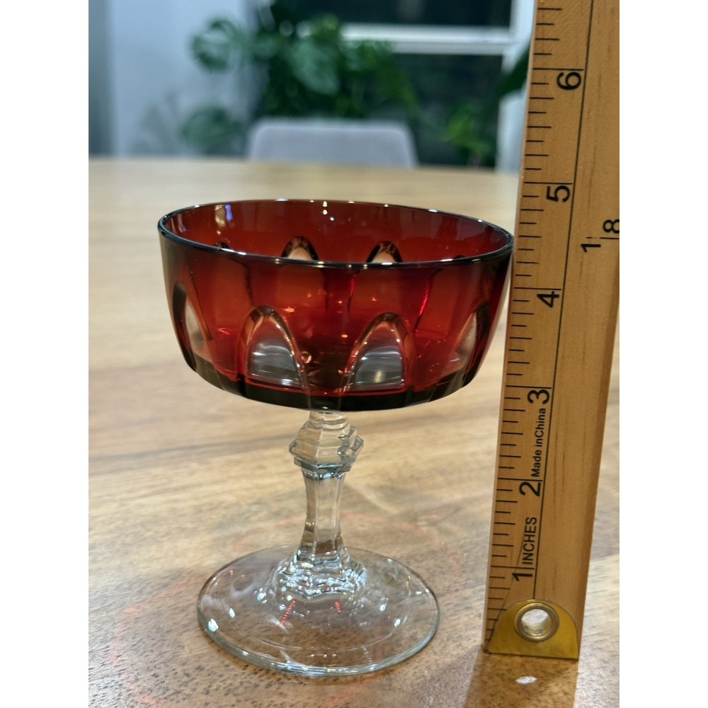 Cristal D' Arques Durand Gothic Champagne Sherbet Glasses Ruby Red Coup - Picture 2 of 6